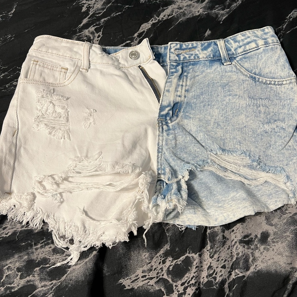 half blue half white jean shorts, never worn